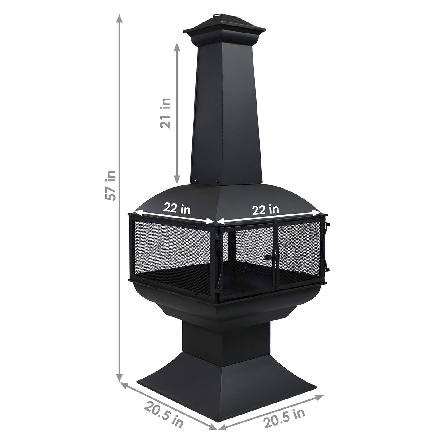 Sunnydaze 57-Inch Black Steel Chiminea with Log Grate, Cover, and Poker - Protective Mesh Screen - 360-Degree Fire View